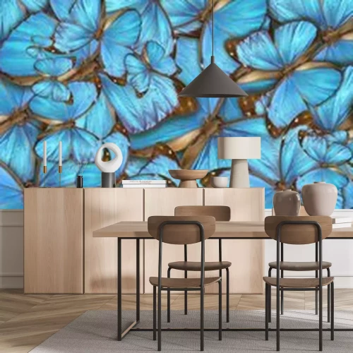 Fotobehang 3D vlinders in een blauwe tint