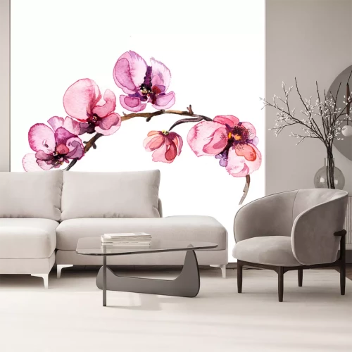 Fotobehang Aquarel orchideeënbloemen op een tak