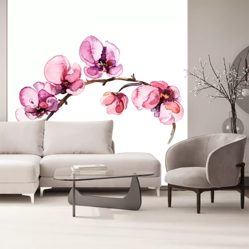 Sticker Aquarel orchideeënbloemen op een tak
