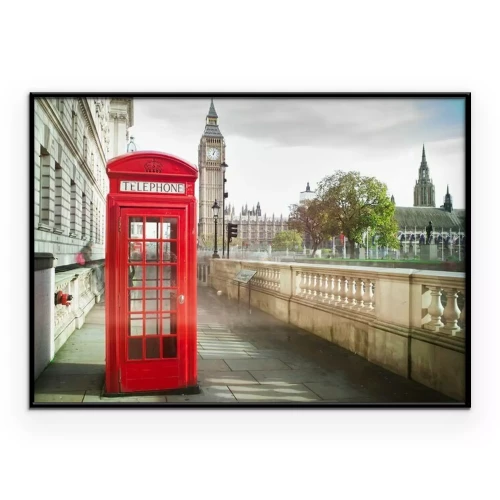 Poster Big Ben en een rode telefooncel op de voorgrond
