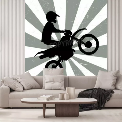 Fotobehang Motorcross retro illustratie