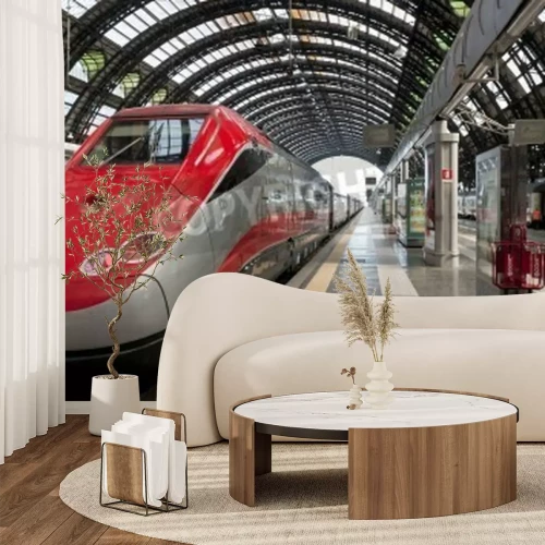 Fotobehang Rode trein in een station