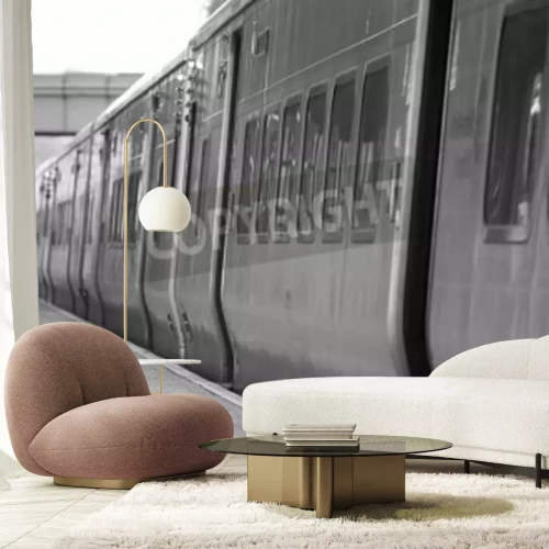 Fotobehang Zwart-witte 3D trein