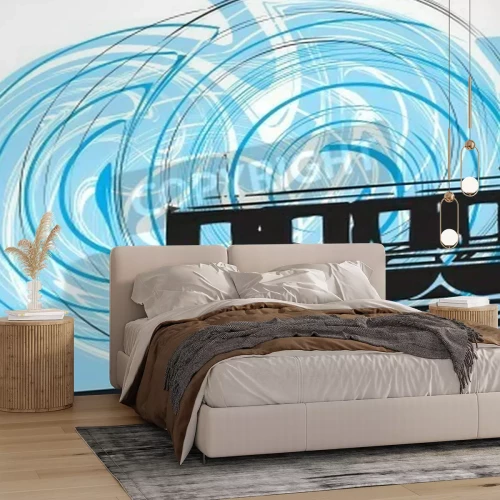 Fotobehang Trein voor kinderen met gekleurde wielen