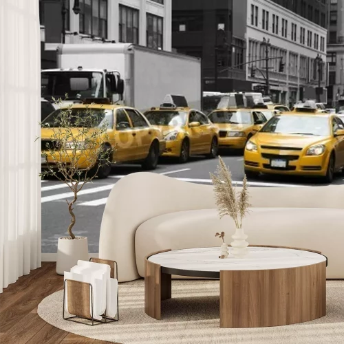 Fotobehang New Yorkse taxi's bij een oversteekplaats