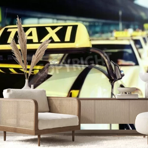 Fotobehang New York taxi's aan de luchthaven