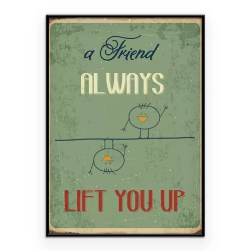 Poster Retro-bord met vogels en een opschrift over vriendschap.