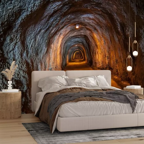 Fotobehang Verlichte rotstunnel
