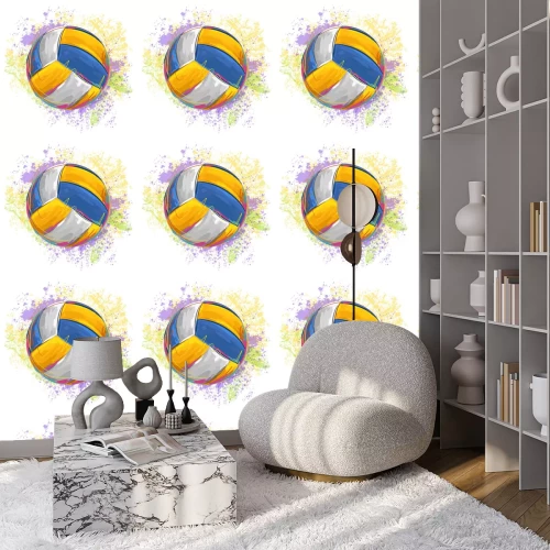 Behang Volleyball Alle elementen zijn in verschillende lagen en gegroepeerd.