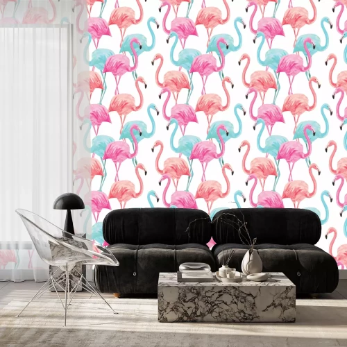 Behang 3D vogels in pasteltinten