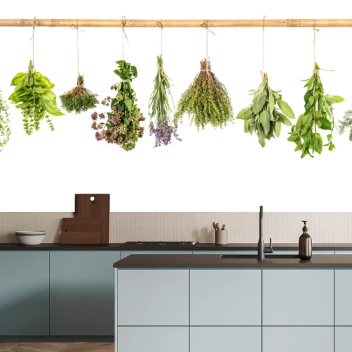 Fotobehang Groene kruidenbosjes hangen aan een tak