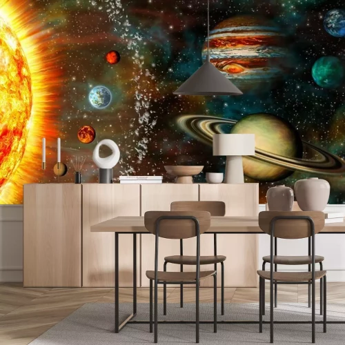 Fotobehang Panoramische illustratie van het zonnestelsel