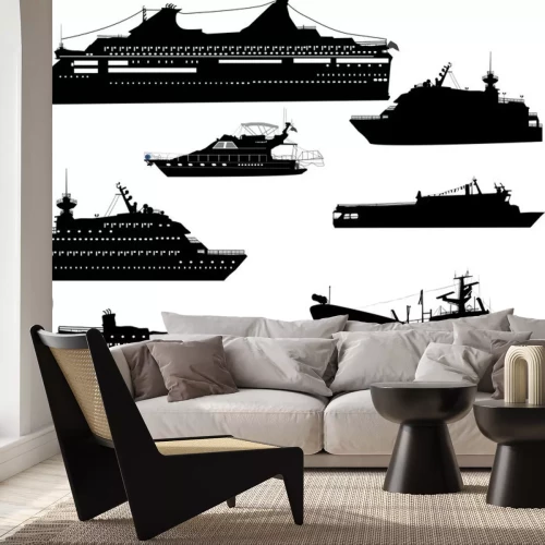 Sticker zeven schepen silhouetten geïsoleerd onwhite