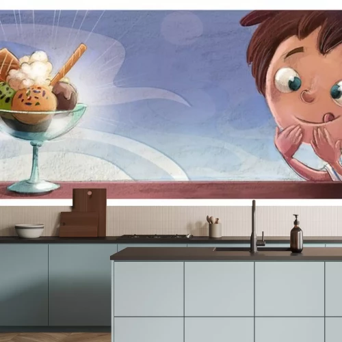 Sticker niño con copa de helado