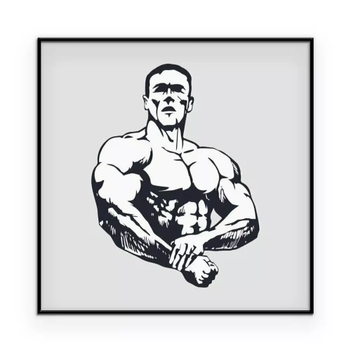 Poster Een afbeelding met het silhouet van een bodybuilder op een lichte achtergrond.