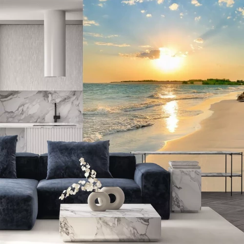 Sticker Strand en zee met ondergaande zon