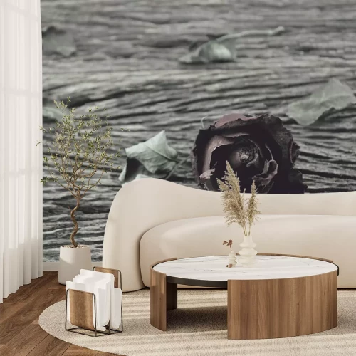 Sticker Gedroogde roos op een houten ondergrond