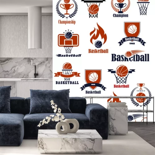 Sticker Basketbal emblemen met sport heraldische elementen