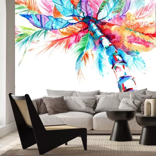 Sticker Kleurrijke aquarel van een kokospalm