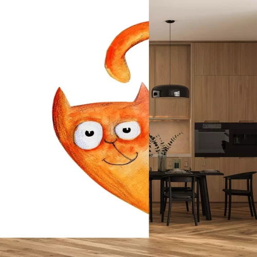 Sticker Aquarel babykat met een brede glimlach