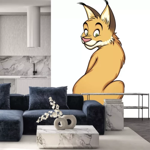 Sticker Een tekenfilmkat met borstels op zijn oren