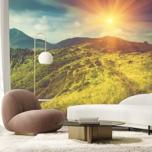 Fotobehang 3D bergen in retro stijl