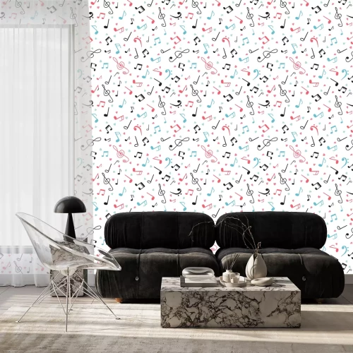 Behang Muziek noten abstract naadloos patroon. Hand getrokken achtergrond