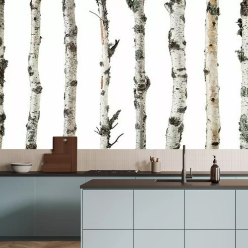 Fotobehang Berkenstammen op een witte achtergrond