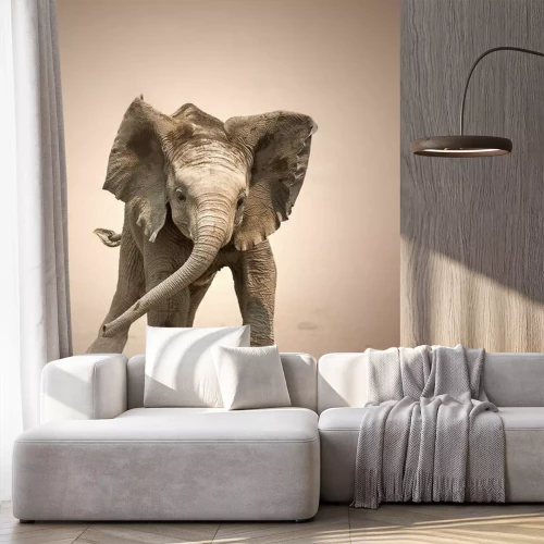 Fotobehang Een olifant die in het zand speelt