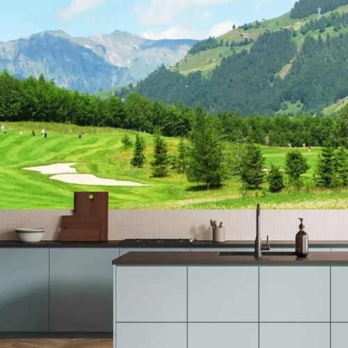 Fotobehang Panorama van een golfbaan