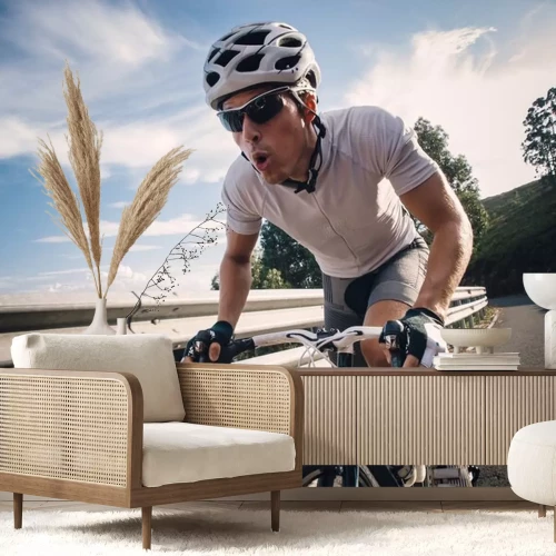 Sticker Fietser in maximale inspanning in een weg