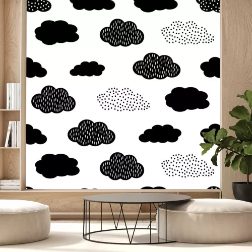 Sticker Zwart-wit patroon met wolken