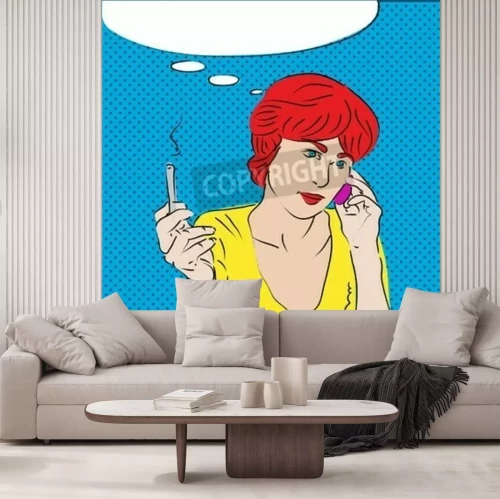 Fotobehang Pop art pratende vrouw