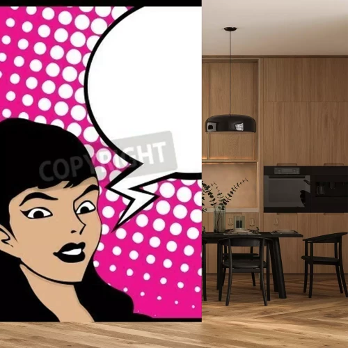 Fotobehang Vrouw met een cartoonballon