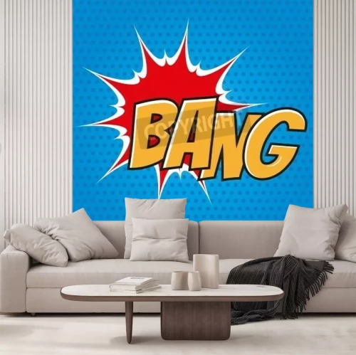 Fotobehang Gele letters op een blauwe achtergrond