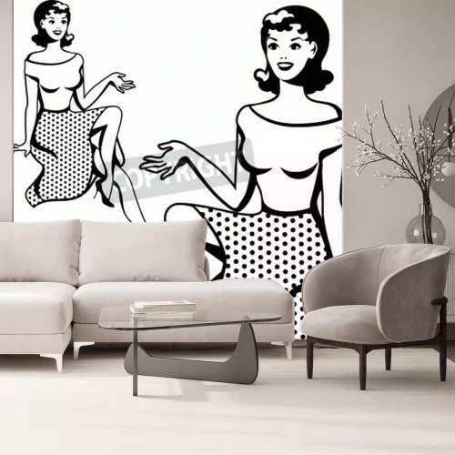 Fotobehang Monochroom pop art vrouwenfiguur