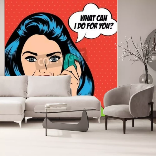 Fotobehang Pop art vrouw met een telefoon