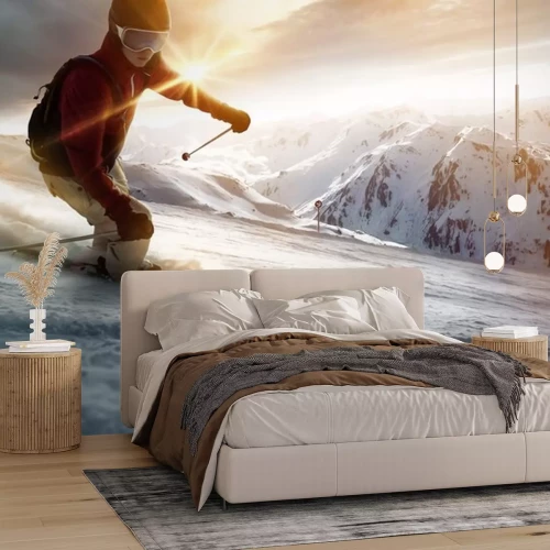 Sticker Skiër in een zonsondergang instelling