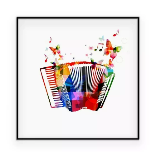 Poster Accordeon met vlinders in een artistieke stijl