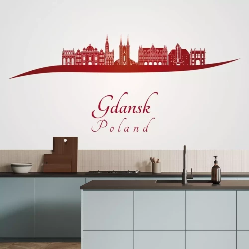 Sticker Gdansk skyline in het rood