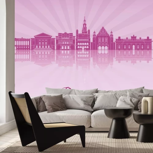 Sticker Poznan skyline in purple radiant orchid