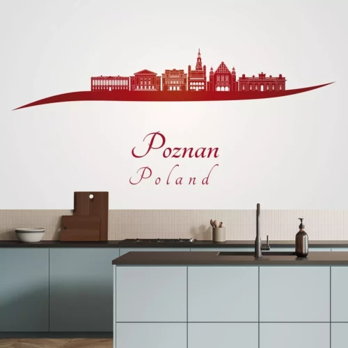 Sticker Poznan skyline in het rood