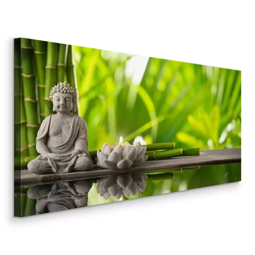 Canvas Boeddha- en lotusbeeldje boven water