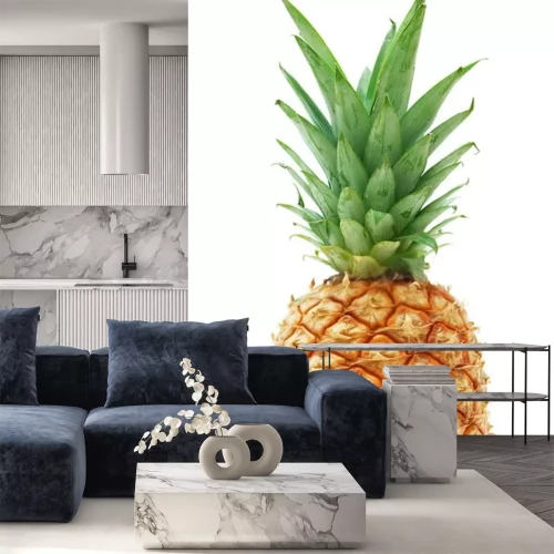 Sticker Foto van een rijpe ananas op een witte achtergrond