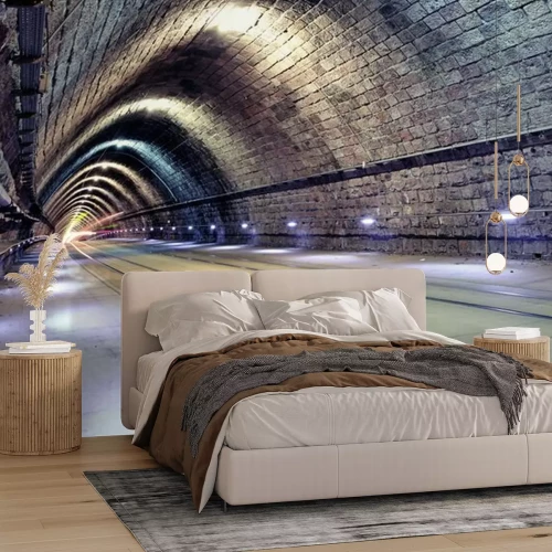 Fotobehang Bakstenen metrotunnel