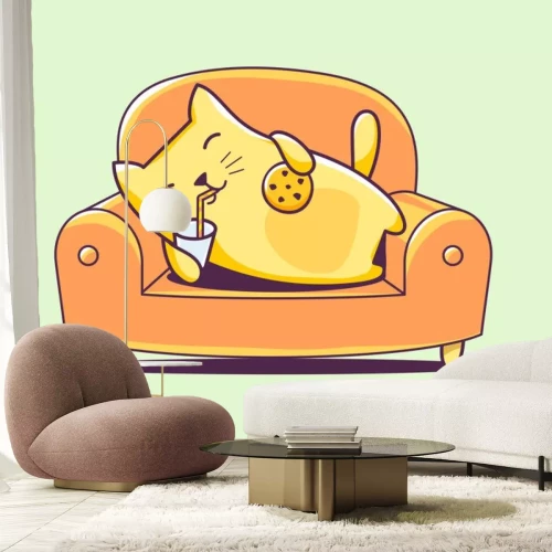 Sticker Babykat die sap drinkt met een rietje