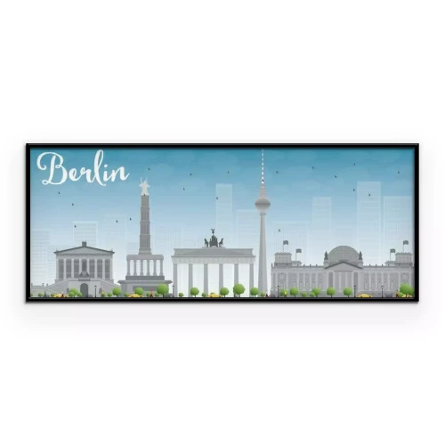Poster Berlijn skyline met grijze en blauwe hemel.