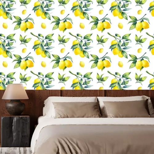 Behang Aquarel citroenen met bladeren op een witte achtergrond