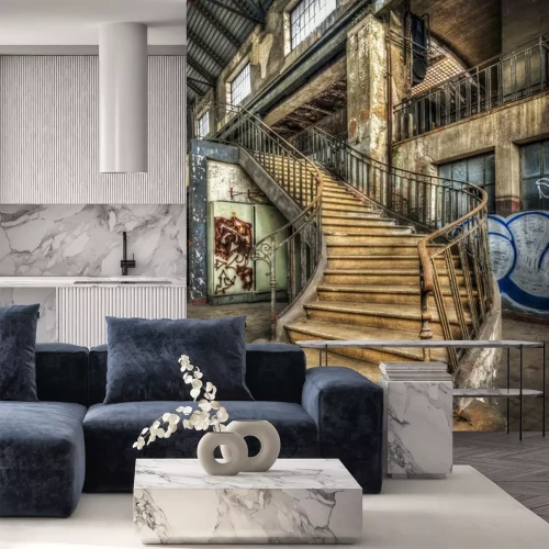 Fotobehang Trappen in een verlaten gebouw architectuur
