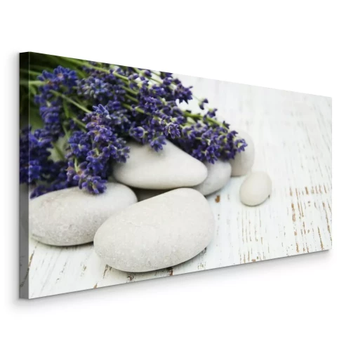 Canvas Lavendeltakjes op witte stenen